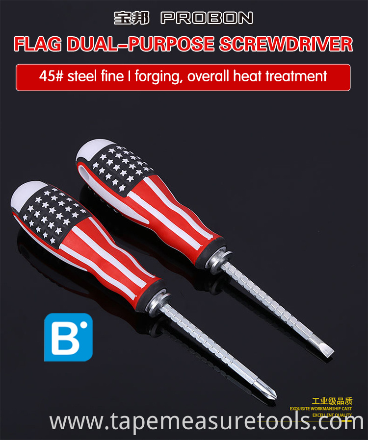 U.S. flag handle multipurpose screwdriver Telescopic slotted screwdriver with magnetic Phillips screwdriver